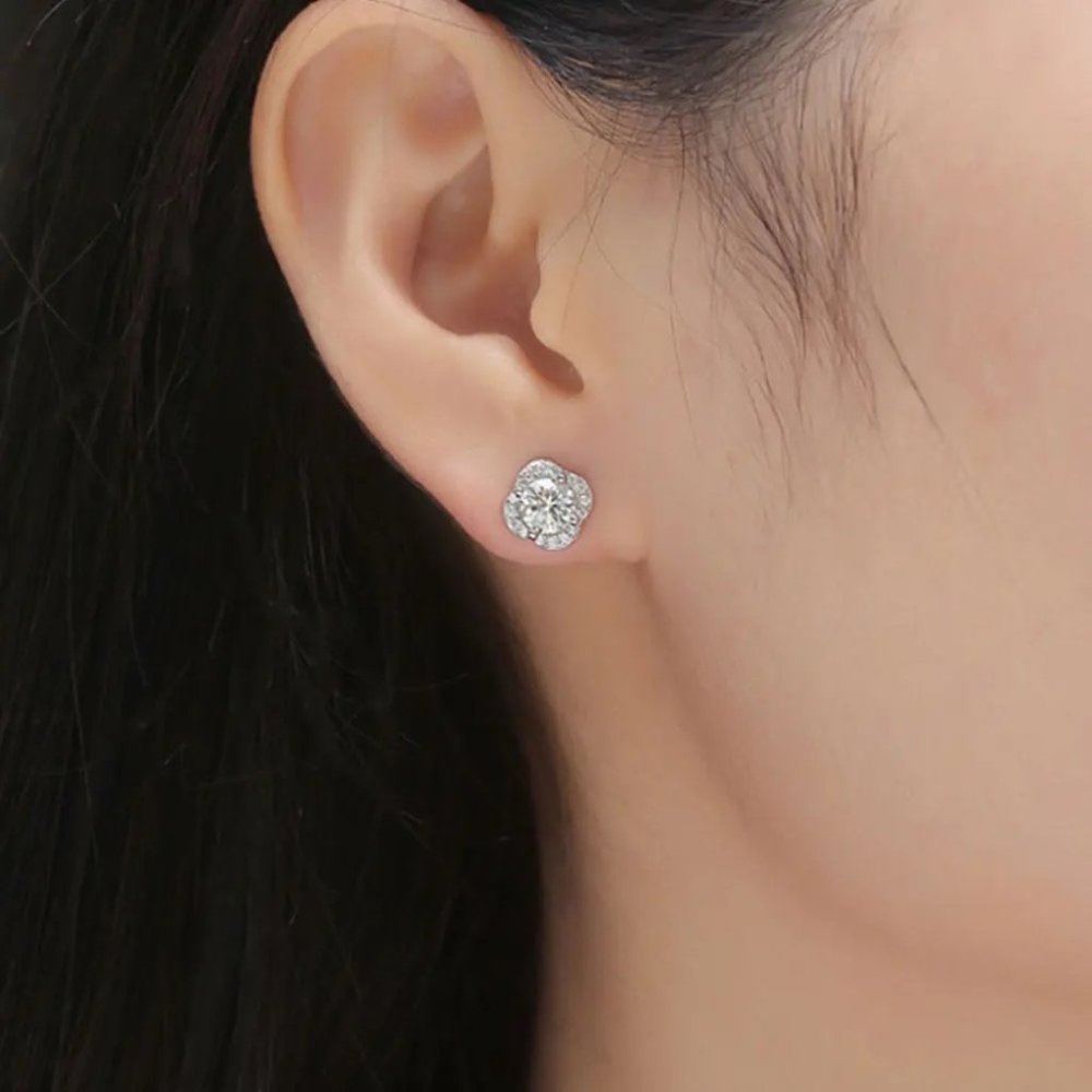 Certified 1ct. t.w. Diamond Clover Halo Stud Earrings - Picture 6 of 15